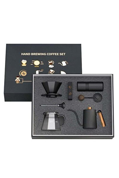 COOYA مجموعة صندوق هدايا قهوة يدوية مكونة من 7 قطع، من الفولاذ المقاوم للصدأ 304، صغيرة الحجم وقابلة للحمل، للسفر، لون أسود