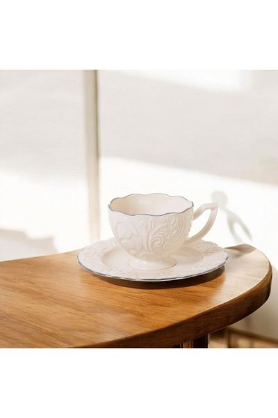 Frapan Home İpk 12 Piece 6-Person Porcelain Coffee Cup Set Silver Gilding Platinum