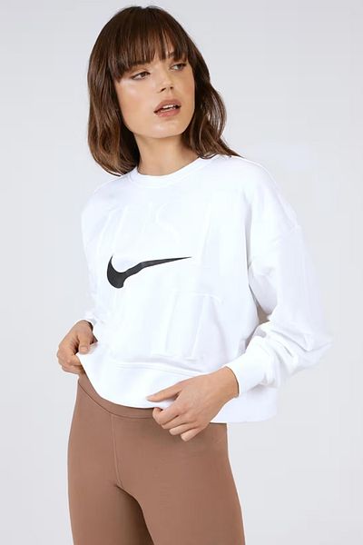 Nike Dri Fit Fleece Training Loose Fit Crop Sweat Loose Cut White Sweatshirt Sportie