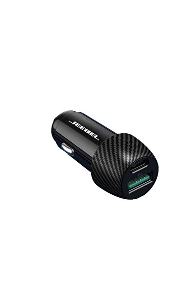 Jeebel شاحن سيارة ثنائي المنفذ ٣٨ واط | USB + USB-C | شحن سريع | أسود