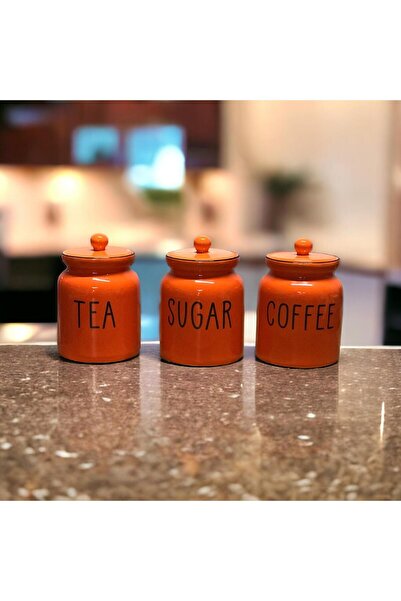 Genel Markalar 3'lü Seramik Kavanoz Seti ( Çay - Şeker - Kahve )