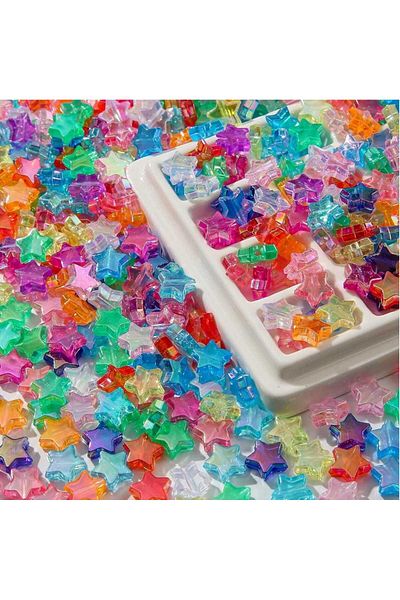 yiğit aksesuar 100Pcs Colorful Transparent Janjan with Perforated Star Beads Bracelet Necklace Jewelry Making Supplies