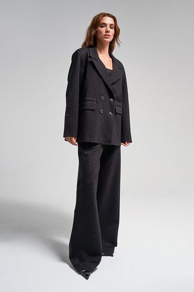 its basic Black Stone Detailed Shiny Double Breasted Design Women's Jacket
