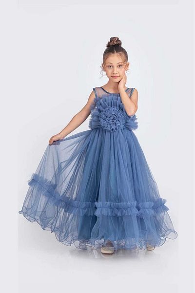 vestitino Rochie de seara lunga pentru fete cu motiv trandafir