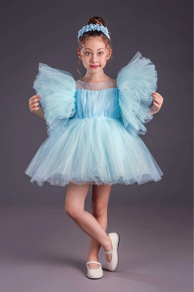 vestitino فستان سهرة بناتي فستان لؤلؤي تاج توتو تنورة بأكمام منفوشة