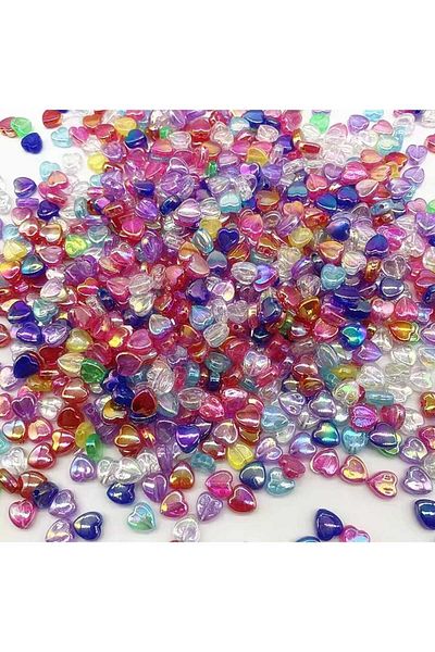 yiğit aksesuar 100Pcs Colorful Transparent Janjan with Perforated Heart Beads Bracelet Necklace Jewelry Making Supplies