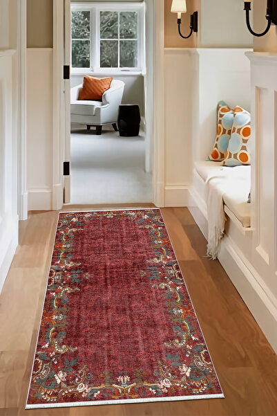 CENTER AVM Kırmızı Mutfak Halısı Makinede Yıkanabilir Halı Kaymaz Taban Halı