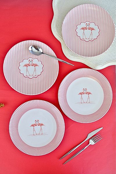 tabakevi Plate House Porcelain Flamingo Canvas Cake Set 20cm 4 Persons 4 Pieces Tvl4Ptprs1158