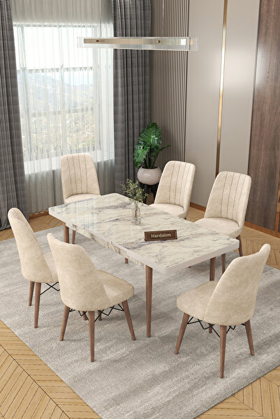 Hardalım Consept 6 Kişilik Açılır Masa Sandalye Takımı Mutfak Masası Takımı Salon Masası Yemek Masası Masa Takımı