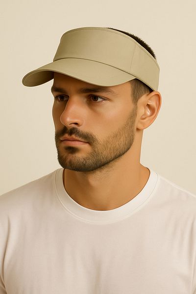 CosmoOutlet Uv Protection Beige Men's Visor Hat with Openable Top and Adjustable Tennis Visor at Back