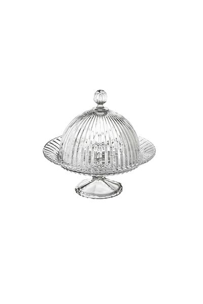 Elegant Serving Plate With A Base And A Clear Glass Cover For Sweets Cupcakes And All Pastries Size 20*19 Cm