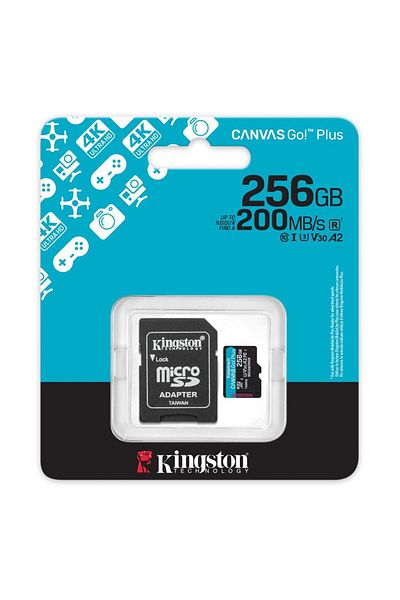 Kingston بطاقة Sdcg4-256Gb 256Gb Microsdxc Canvas Go Plus Gen4 200Mb-S A2 U3 V30 + بطاقة ذاكرة Adp