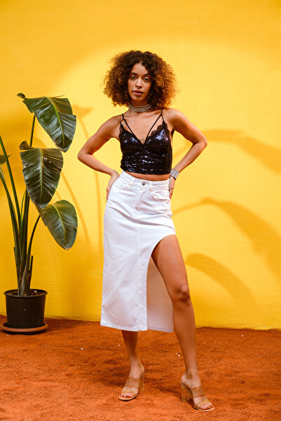 its basic Жіноча довга джинсова спідниця Rosa білого кольору з глибокими боковими розрізами