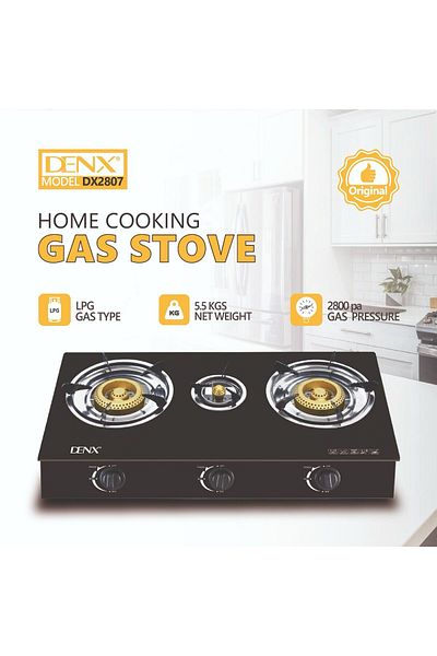 Denx موقد غاز، موقد غاز بثلاث شعلات للطهي المنزلي، DX2807