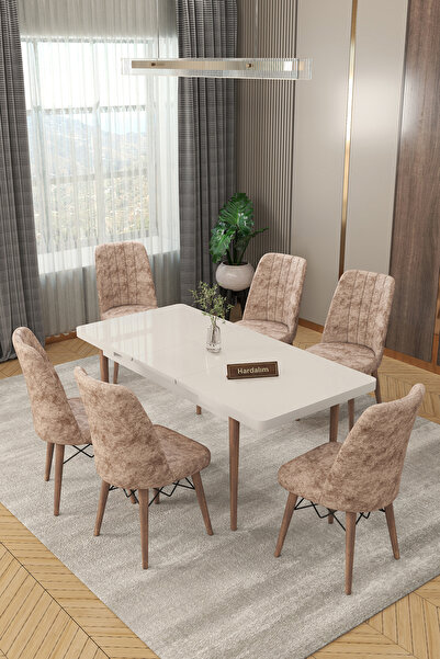 Hardalım Consept 6 Kişilik Açılır Masa Sandalye Takımı Mutfak Masası Takımı S...