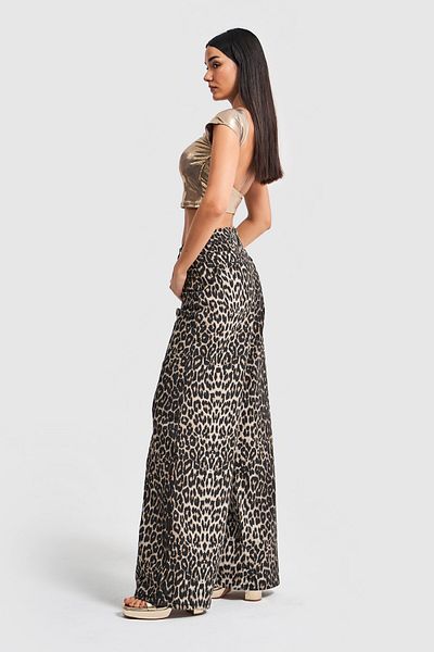 its basic Women's Original Leopard Color Denim Fabric Palazzo Fit Mid Waist Denim