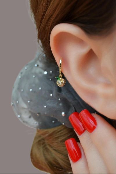 Sacce Scarves&Accessories Zircon Stone Leaf Fruit Charm Ring Piercing – Gold Color |   Helix, Cartilage, Lobe Compatible |   Single