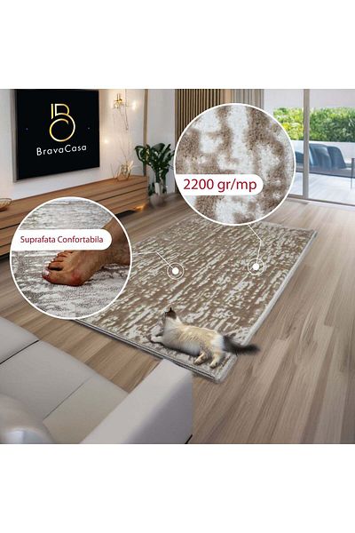 Brava Casa Stria di Terra Carpet, Large and Cream, Short Pile 11 mm, 80x150 cm, 2200 g/m², BravaCasa
