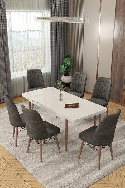 Hardalım Consept 6 Kişilik Açılır Masa Sandalye Takımı Mutfak Masası Takımı Salon Masası Yemek Masası Masa Takımı