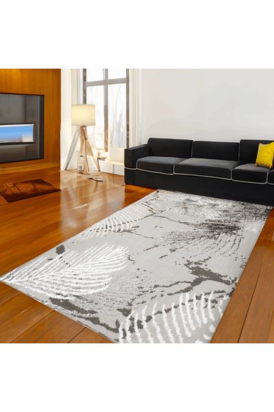 Brava Casa Noir Leaf Elegance Carpet, Grey, Cream and Black, , Short Pile 8 mm, 50x80 cm, 1400 g/m , BravaCasa