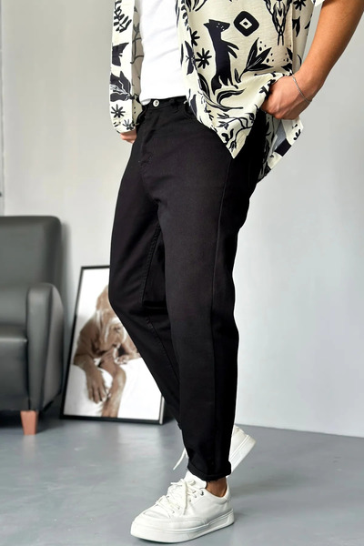 Oliggopol Ανδρικό μαύρο παντελόνι Boyfriend Άνετο τζιν παντελόνι