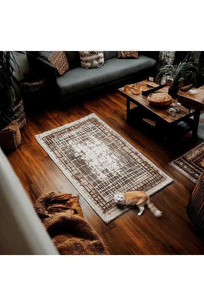 Brava Casa Carmeline Carpet, Brown, Cream and Grey, , Short Pile 11 mm, 100x200 cm, 2200 g/m , BravaCasa