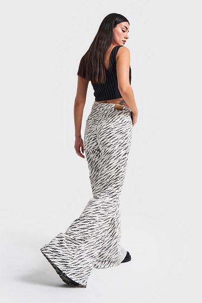 its basic Γυναικείο τζιν με στάμπα εκρού Zebra - 100% βαμβακερό στη μέση