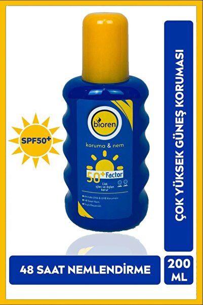 Bioren SUN SPF50 Yüksek Güneş Koruyucu ve Nemlendirici Vücut Spreyi 200ml, UV...