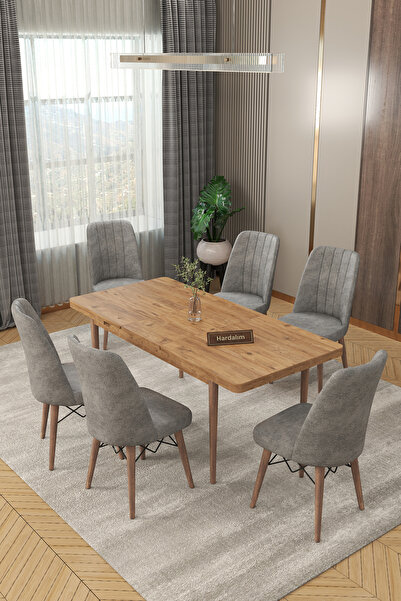 Hardalım Consept 6 Kişilik Açılır Masa Sandalye Takımı Mutfak Masası Takımı S...