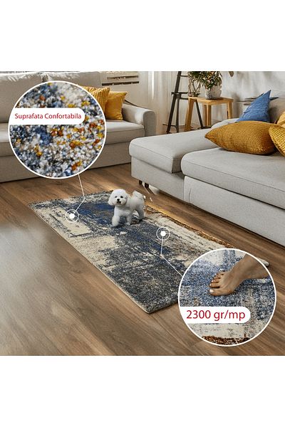Brava Casa Covor Cerulean Vibes, Albastru, Caramiziu si Crem, , Fir 12 mm, 80x150 cm, 2300 g/m , BravaCasa