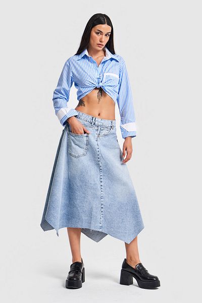 its basic Women's Snow Jeans Color Asymmetrical Cut Bell Denim Skirt