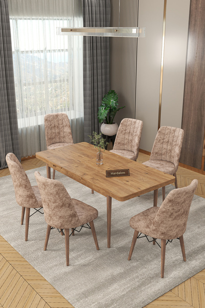 Hardalım Consept 6 Kişilik Açılır Masa Sandalye Takımı Mutfak Masası Takımı S...