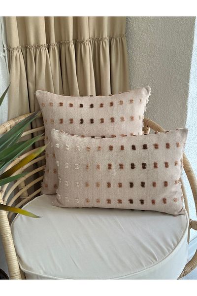 Decamor home Nordic Beige Throw Pillow Cover with Pompom