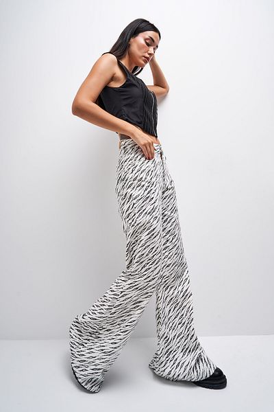 its basic Γυναικείο τζιν με στάμπα εκρού Zebra - 100% βαμβακερό στη μέση