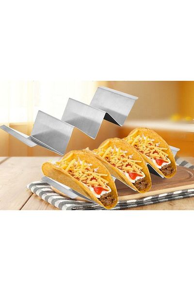 GeldHaus Gh- 2Pcs Taco Stand with 3 Compartments, Steel Hamburger Waffle Bread Sandwich Toast Taco Serving Presentation Stand