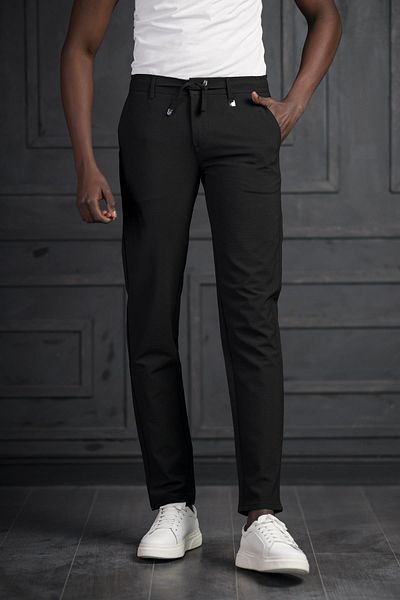 PERPANT Παντελόνι Jogger Slimfit με ελαστική μέση και ύφασμα Lycra Seersucker
