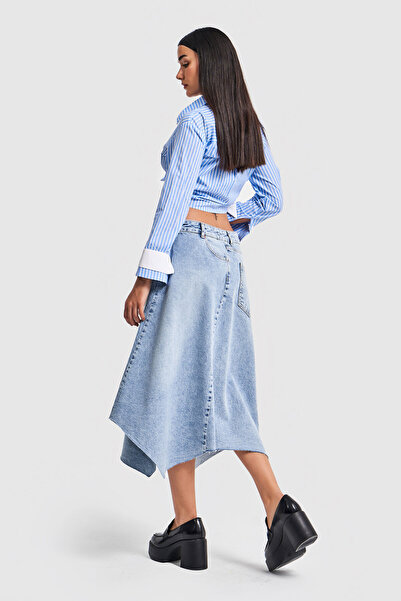 its basic Women's Snow Jeans Color Asymmetrical Cut Bell Denim Skirt