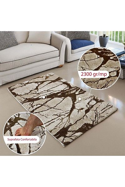 Brava Casa Amber Coastline Carpet, Brown and Cream, , Short Pile 11 mm, 70x100 cm, 2200 g/m , BravaCasa