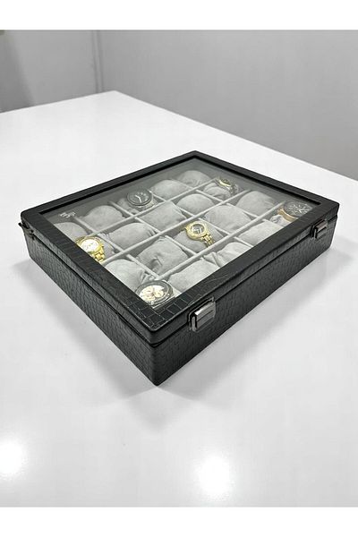 Dijital Çarşı Кутия за часовник Diji с 20 части, черна - дизайн "Крокодил"