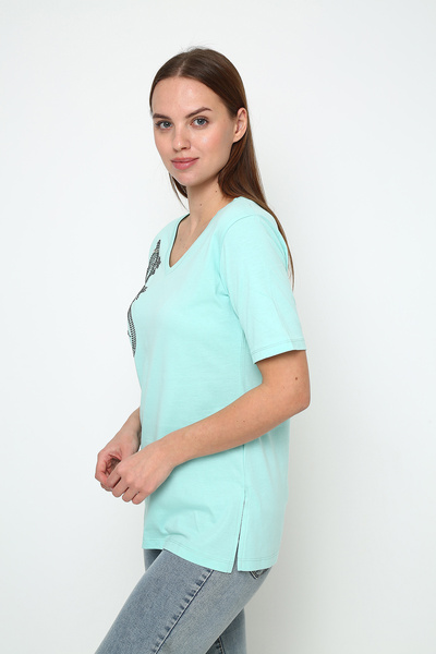 Oasis V-Neck Women's Tunic with Side Slits Lizard Stone Print