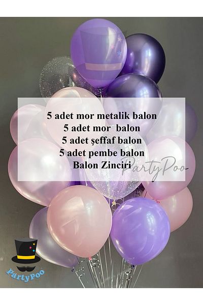 PartyPoo Purple Metallic Balloon Set 20Pcs Mermaid Balloon Set Birthday Set