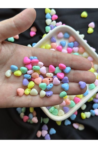 Bijumix Aksesuar 100Pcs Soft Colors Heart Model Plastic Beads Hobby Jewelry Making Bead