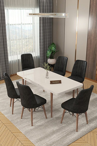 Hardalım Consept 6 Kişilik Açılır Masa Sandalye Takımı Mutfak Masası Takımı S...