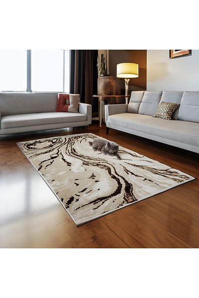 Brava Casa Covor Mirage, Negru, Maro, Auriu, Alb, , Fir Scurt 8 mm, 80x150 cm, 1750 g/m , BravaCasa