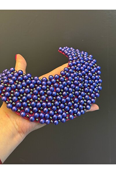 Gönülden Tasarım Plavi pernati izvezeni ovratnik za šivanje, odjevni dodatak,...