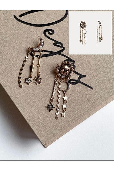 Twinssis Accessories Vintage Sun and Moon Model Dangle Charm Earrings
