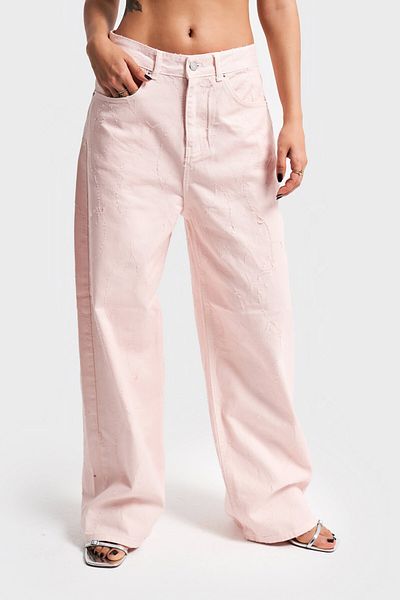 its basic Denim pentru femei Palazzo Fit de culoare pudra - Design prezentat de țesătură