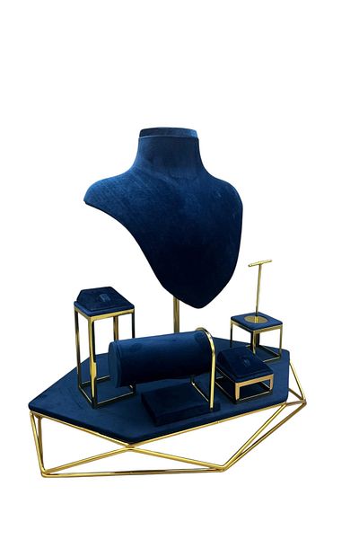 MeGass Dekor Anfora Fabric Navy Blue Color Mini Showcase Jewelry Display Manikin