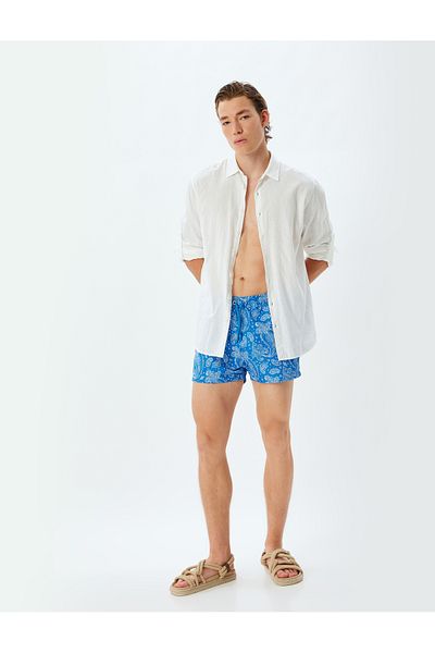 Koton Pantaloni scurți de baie de sezon nou, oversize, imprimați etnici, talie scurtă, cu șireturi