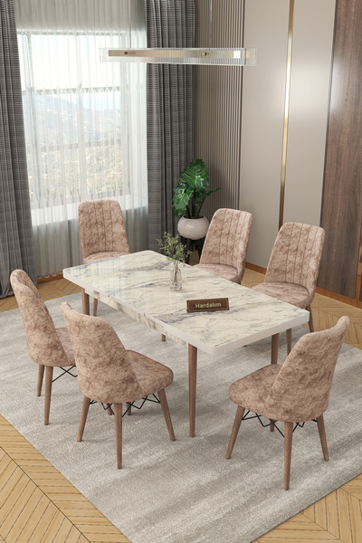 Hardalım Consept 6 Kişilik Açılır Masa Sandalye Takımı Mutfak Masası Takımı S...